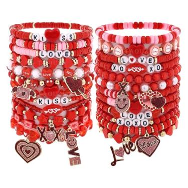 Imagem de Taouzi Pulseiras de Dia dos Namorados para mulheres, joias de Dia dos Namorados, feitas à mão, contas de argila elásticas, pulseiras Heishi, joias da amizade, presentes de Dia dos Namorados para