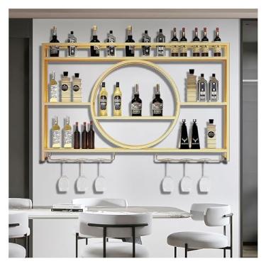 Imagem de Rack de vinho de metal montado na parede, prateleira de exibição de garrafa de licor iluminada por LED, armário de bar com suporte de vidro, armazenamento de exibição de cálice suspenso, para cozinha