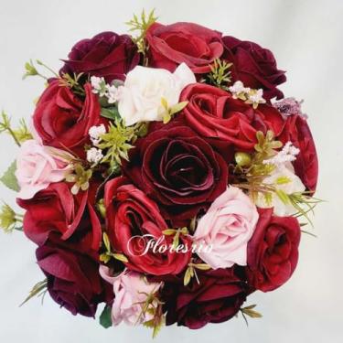 Imagem de Buquê de Noiva Artificial com Flores Coloridas para Casamento Civil ou Religioso(00525/Marsala/Vermelho/Rosa)