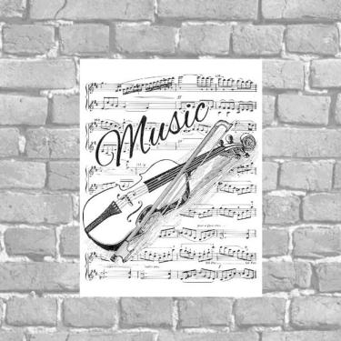 Imagem de Placa Decorativa Violino Music Partitura 18X27Cm