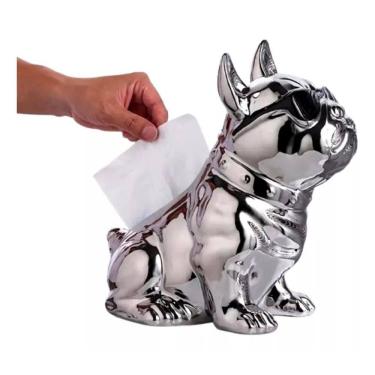 Imagem de Porta Guardanapo Cerâmica Bulldog Romeu Prata 24X17X24