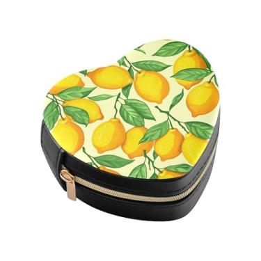 Imagem de Burbuja Mini caixa de joias em forma de coração com limões amarelos para mulheres e meninas, estojo portátil organizador de armazenamento para brincos, anéis, colares e pulseiras