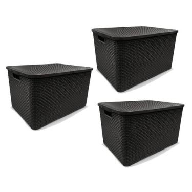 Imagem de Kit 3 Caixas Organizadoras Rattan PRETA 40 Litros Arqplast
