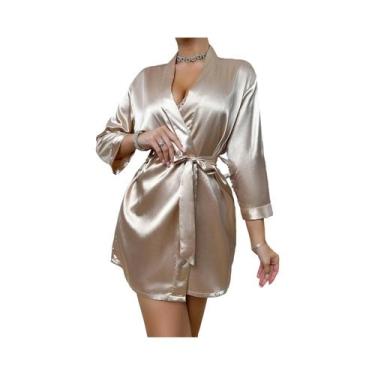 Imagem de Pijama Feminino Sensual De Seda Gelada Com Amarração, Robe De Verão Es