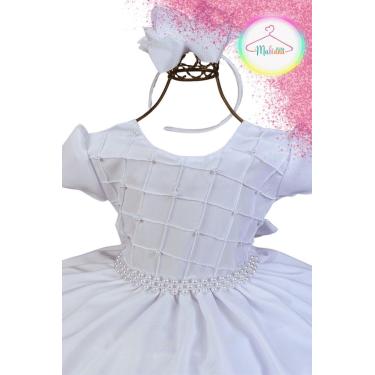Imagem de Vestido Infantil Festa Branco Peito Perolas