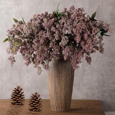 Imagem de 3 peças de haste artificial de ameixa empoeirada, 1100 cm, galhos de flores falsas e realistas, para casamento, férias, colheita de cornija (roxo claro)