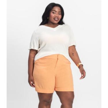 Imagem de Shorts Feminino Plus Size em Linho Secret Glam Laranja, Plus G4, Laran