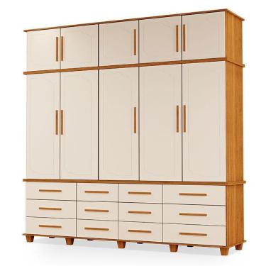 Imagem de Guarda Roupa Casal Berlim 10 Portas 12 Gavetas MDP-MDF Freijó Off White Fosco Luapa Móveis