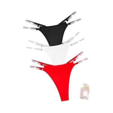 Imagem de Tangas Sexy Femininas De Cintura Baixa 3 Peças Com Cinto Brilhante G-s