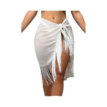 Imagem de Saia Sarong Irregular Com Franjas De Cintura Alta Para Mulheres, Cober