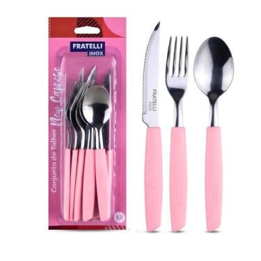 Imagem de Conjunto Talheres 12 Peças New Caprese Rosa Inox Resistente e Moderno 