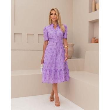 Imagem de Vestido Midi Feminino Laise 3d Bordado Stefani, Lavanda, P VESTE 38/40