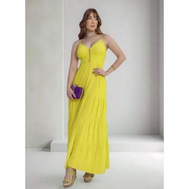 Imagem de Vestido Longo Feminino Alça Fina Bojo Cândida Ferreira, Amarelo, P