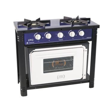 Imagem de Fogão Industrial com Forno Bravo BR2BF 2 Bocas Duplas Azul e Branco em Aço Carbono Metalúrgica Venâncio