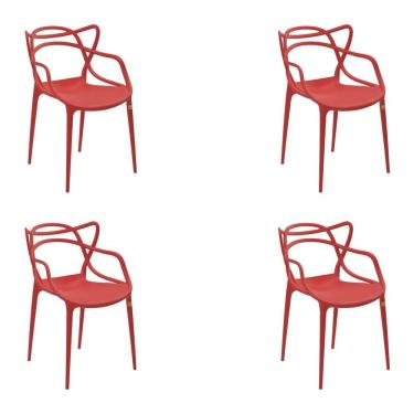 Imagem de Kit 4 Cadeiras Decorativas Feliti Pp Plástico Vermelho para Sala e Cozinha Gran Belo