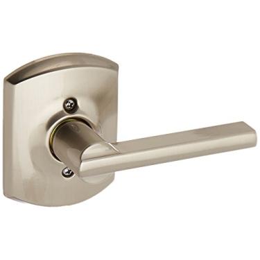 Imagem de Schlage Maçaneta de porta falsa única Lock Company F170LAT619GRW Latitude com Greenwich decorativo, níquel acetinado