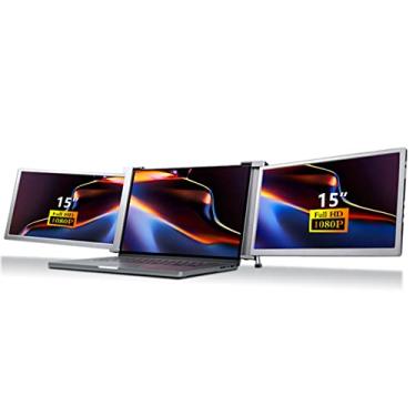 Imagem de Monitor portátil para laptop, monitor externo de tela de 15 polegadas com suporte retrátil, tela IPS FHD, tela de extensão dupla para telefones celulares PC(Cinza Espacial)