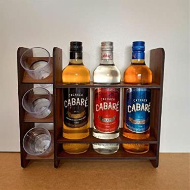 Imagem de Suporte para garrafas e copos bar de parede barzinho mdf com 3 copos