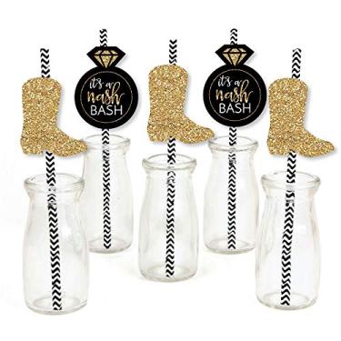 Imagem de Nash Bash - Decoração de palha de papel - Canudos decorativos listrados de festa de despedida de solteira Nashville - Conjunto de 24