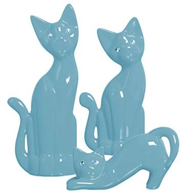 Imagem de Trio De Gatos G, Peq E Agachado Ceramicas Pegorin Turquesa