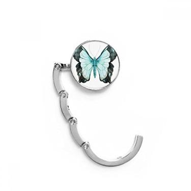 Imagem de Gancho de mesa de borboleta com asas azuis com fecho decorativo e gancho dobrável