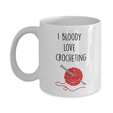 Imagem de Caneca de crochê I Bloody Love – Caneca divertida de cacau quente – ideia de presente de aniversário