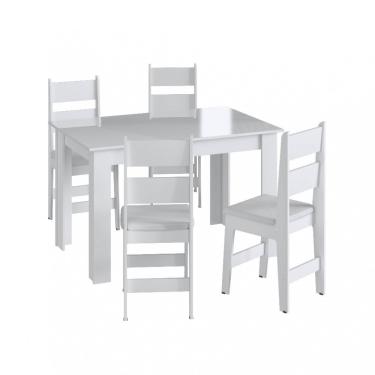 Imagem de Conjunto Mesa de Jantar Fixa 4 Cadeiras Com Assento Estofado Móveis Canção - Branco
