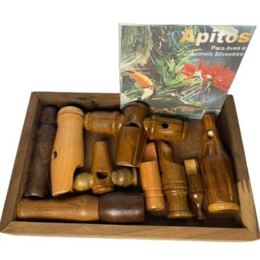 Imagem de Kit com 9 apitos de Madeira para Aves e animais Silvestres