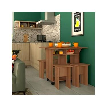 Imagem de Mesa Retangular Nova Móbile Moove com 4 Bancos, Prateleira e Tampo Dobrável