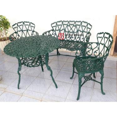 Imagem de Conjunto de Mesa Para Jardim Viena Com Namoradeira e Mesa Alta Verde Fosco em Alumínio Fundido Unifer Móveis