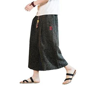 Imagem de Calça masculina harém bolso jogging xadrez calças casuais masculinas soltas hip hop harajuku calças étnicas casuais perna larga, Preto, M