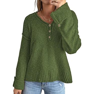 Imagem de Suéter de Meio Botão Com Decote Em V, Suéter Casual de Manga Comprida Com Decote Em V de Manga Comprida Respirável e Solto para Compras (XXL)