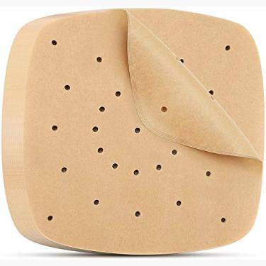 Imagem de Leadigol Forros de papel pergaminho Air Fryer, 100 peças de forros quadrados para fritadeira de ar para fritadeira a ar e cesta de bambu para cozinhar a vapor de 18 cm