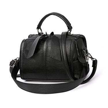 Imagem de Bolsas femininas barril bolsas moda bolsa transversal de couro macio alça superior bolsa bolsa de ombro bolsa feminina, Preto