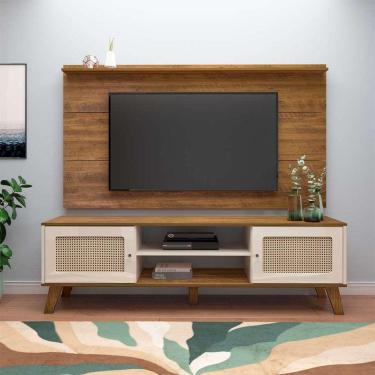 Imagem de conjunto de rack charlotte 2 pt com painel para tv até 42 polegadas slim pinho e off white