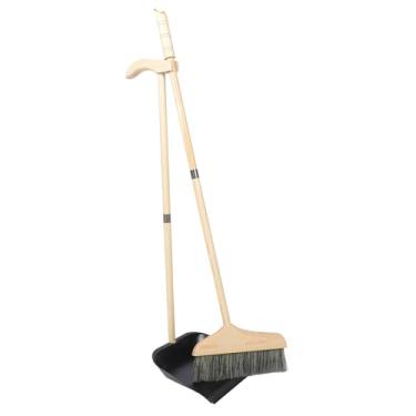 Imagem de Mobestech 1 conjunto de vassoura de cerdas de madeira maciça e conjunto de pá de lixo, vassoura de chão, pá de lixo de escritório, cabo longo, pá de lixo flexível, pá de lixo com vassoura, vassoura