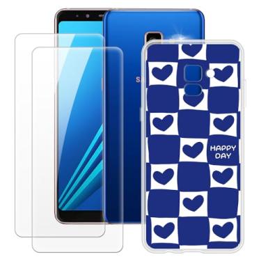 Imagem de MILEGOO Capa para Samsung Galaxy A8 Plus 2018 + 2 peças protetoras de tela de vidro temperado, capa de TPU de silicone macio à prova de choque para Samsung Galaxy A730F (6 polegadas)