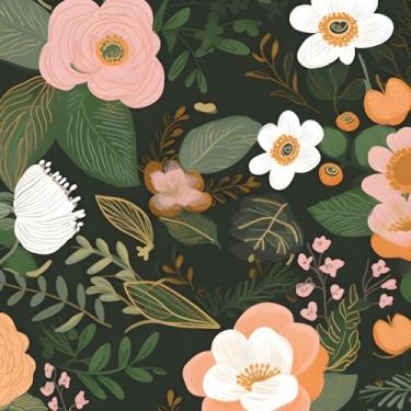 Imagem de XRUIBZI Papel de parede floral verde descasque e cole papel de parede de vinil papel de parede de vinil cole e descasque papel de contato colorido para armários papel de parede autoadesivo à prova