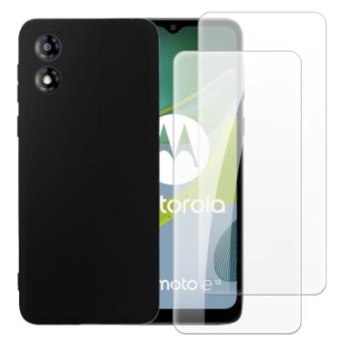Imagem de Capa compatível com Motorola Moto E13 4G + [2 unidades] película de vidro temperado - silicone TPU flexível macio para Motorola Moto E13 4G (6,5 polegadas) (preto)