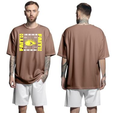 Imagem de Camisa Camiseta Oversized Streetwear Genuine Grit Masculina Larga 100% Algodão 30.1 Faith - Marrom - GG