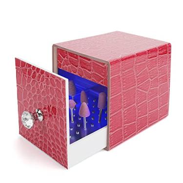 Imagem de Suporte de brocas de unhas, caixa de luz UV azul para moagem de cabeças suporte à prova de poeira expositor acrílico 48 furos organizadores de salão de unhas ferramentas de manicure com carregamento USB, rosa (não inclui brocas)