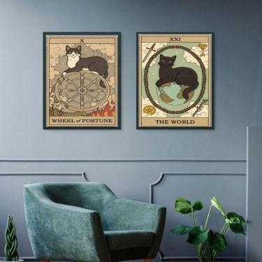 Imagem de Kit 2 Quadros Cartas Tarot - Gatos 45X34Cm