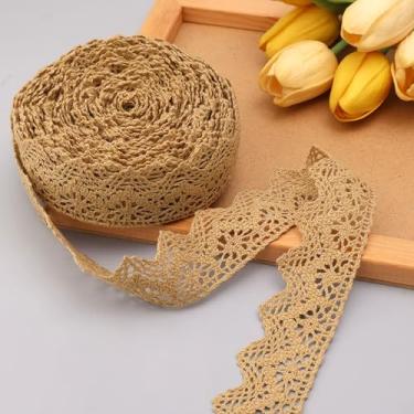 Imagem de IDONGCAI Fita de renda de crochê de renda de algodão multicolorida triangular para decoração de artesanato de costura 3,6 cm x 10 jardas (marrom), DC131