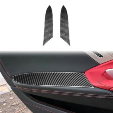 Imagem de 2 peças painel de corrimão interno de porta de automóvel preto e vermelho cor fibra de carbono decoração compatível com chevrolet corvette c8 2020-2024 acessórios para carro(Black Carbon Fiber)