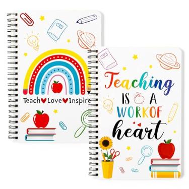 Imagem de Xqumoi Pacote com 2 cadernos A5 em espiral para professores, Teaching is A Work of Heart Ruled Hardbound Journal Writing Notebooks, material de escritório escolar, presente de agradecimento ao