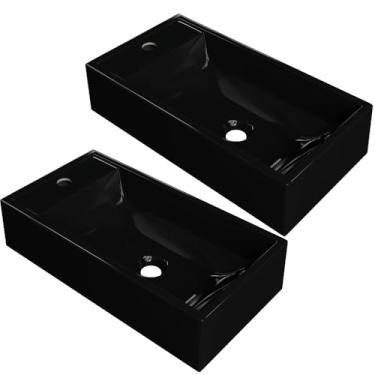 Imagem de Kit 02 Cubas de Apoio Retangular Para Banheiro Lavabo Roma C01 RL545W Preto - Lyam