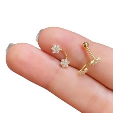 Imagem de Piercing Flor Dupla Hélix Tragus Banhado Ouro - RaraTeel Piercings