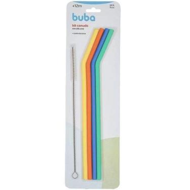 Imagem de Canudos Silicone Infantil Reutilizavel 4UN + Escova Limpeza Buba