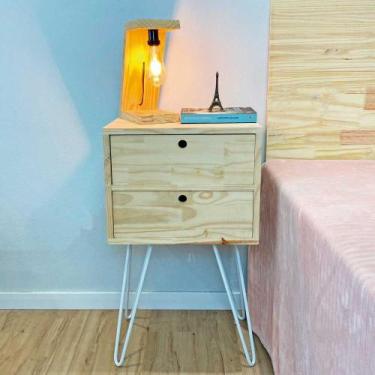 Imagem de Mesa Lateral de Ferro e Madeira Industrial HairPin  Dual Gaveteiro Nat