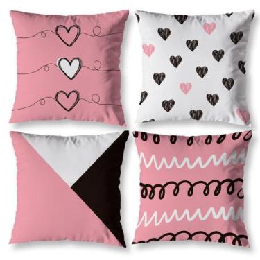 Imagem de Kit 4 Capas de Almofadas Cheias Estampa CORAÇÃO 40cm X 40cm - Mercado 
